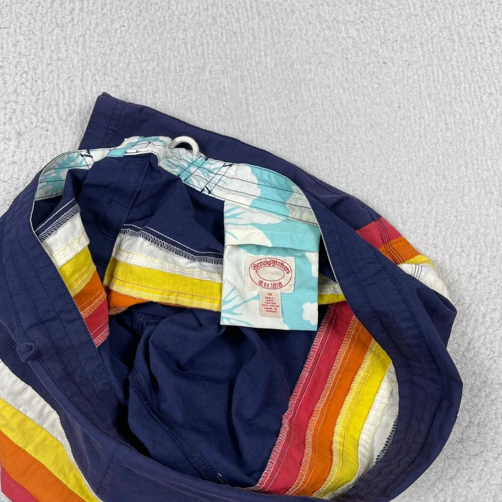 Brooks Brothers Board Shorts Mens 40 Navy Blue Retro Striped Swim Trunks